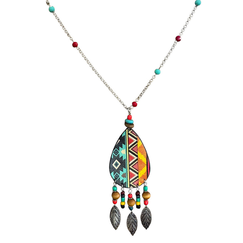 Maria Vibrant Multi Color Aztec Necklace with Feather Charms