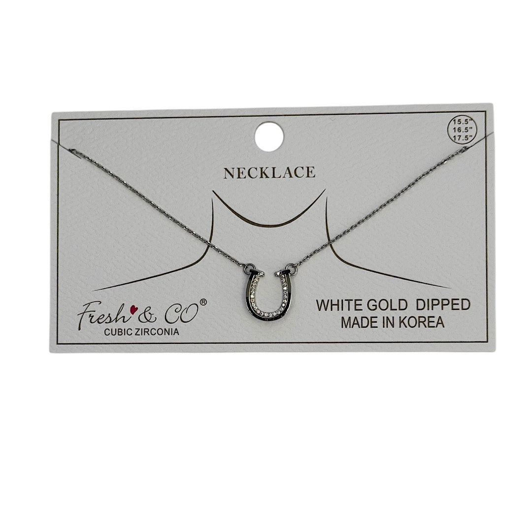 Horseshoe Necklace W/ CZ Stone Accent