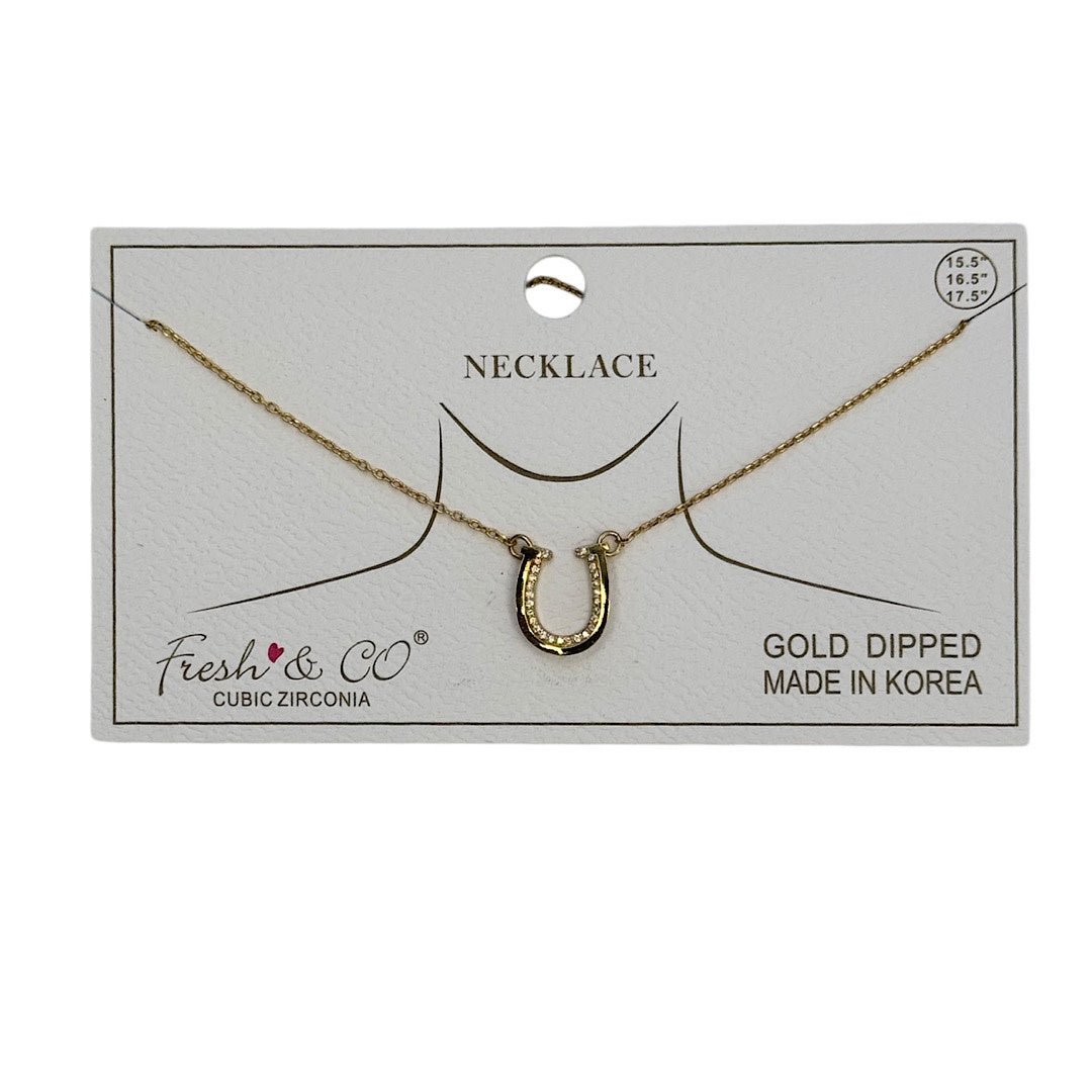 Horseshoe Necklace W/ CZ Stone Accent