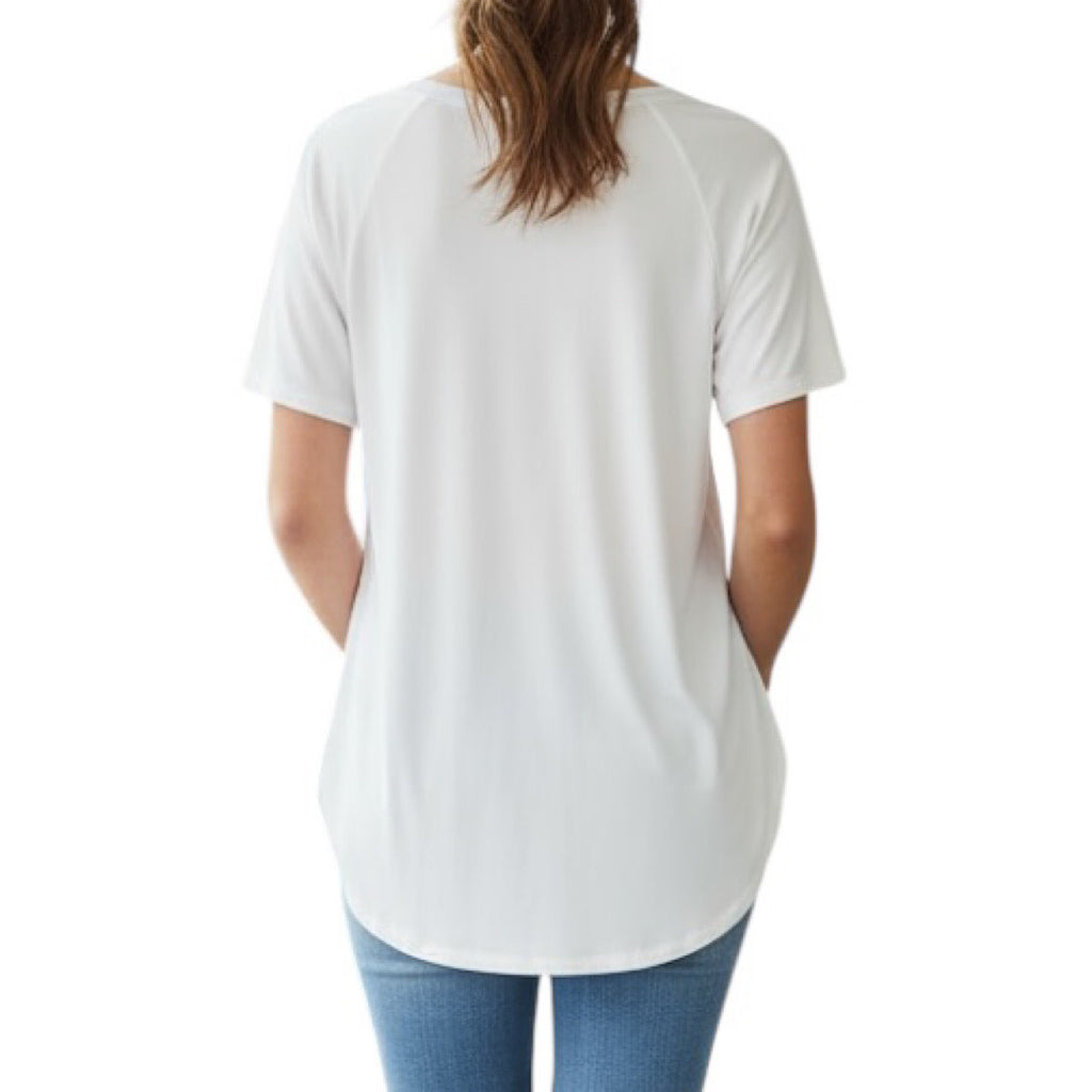 Off White V-Neck Oversized Relaxed Fit Tee