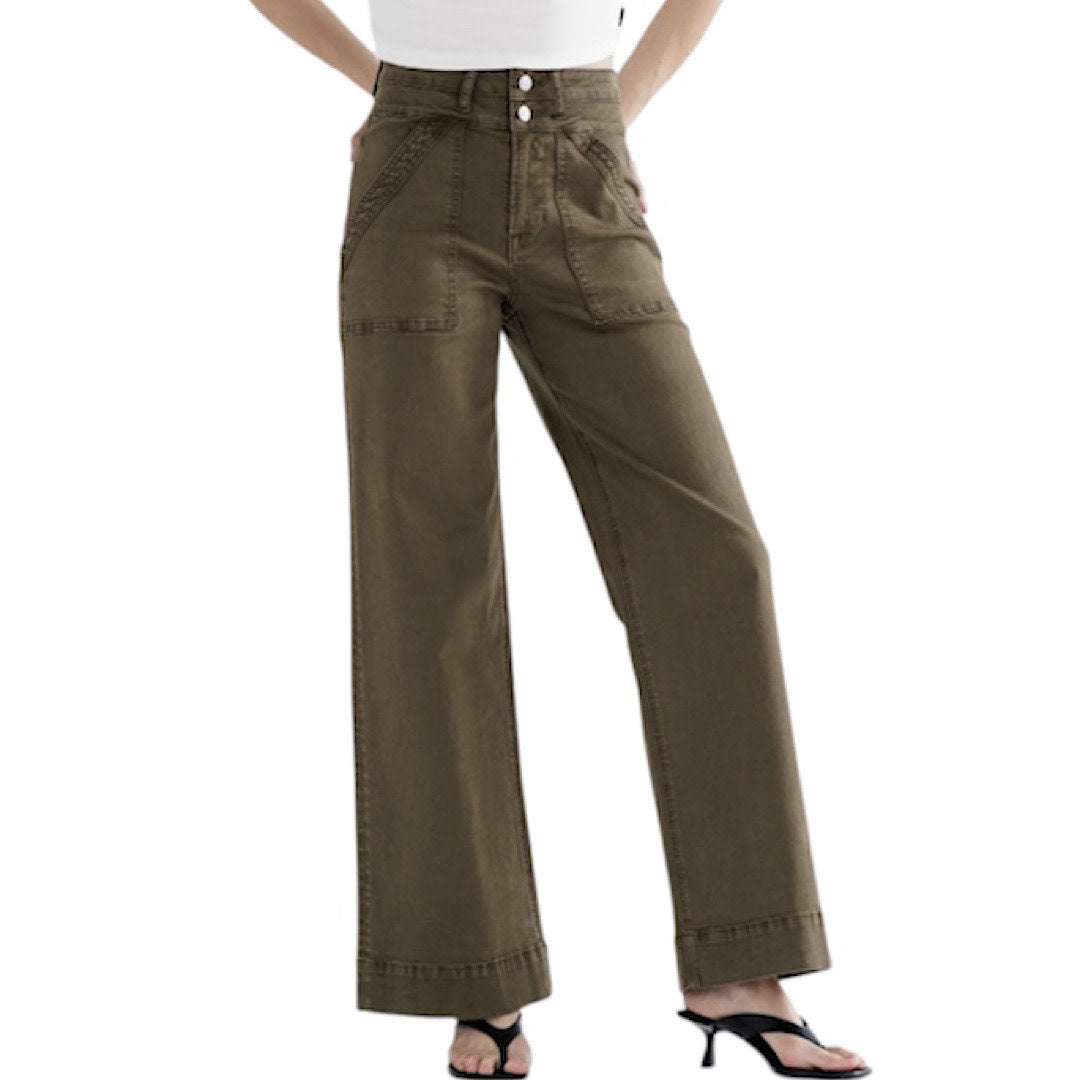 MICA MDP-W3209FG Fern Green S/H Double Waistband Wide Leg Jean