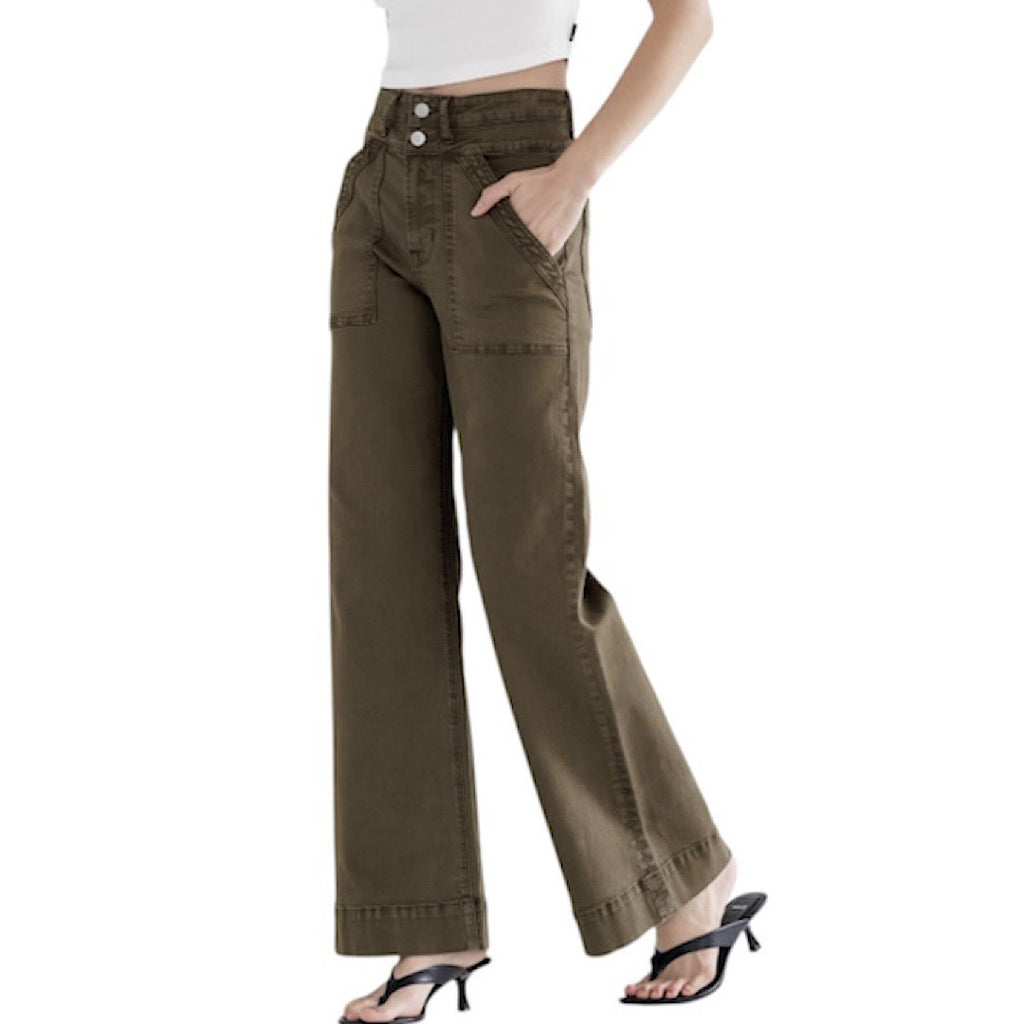 MICA MDP-W3209FG Fern Green S/H Double Waistband Wide Leg Jean