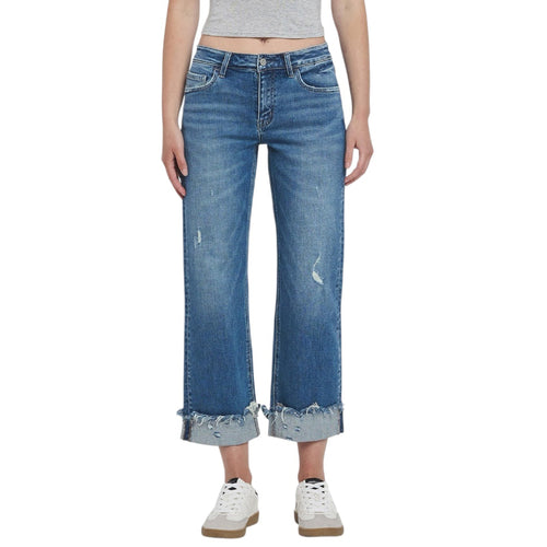 FLYING MONKEY Medium Wash Mid Rise Cuffed Slim Wide F5861