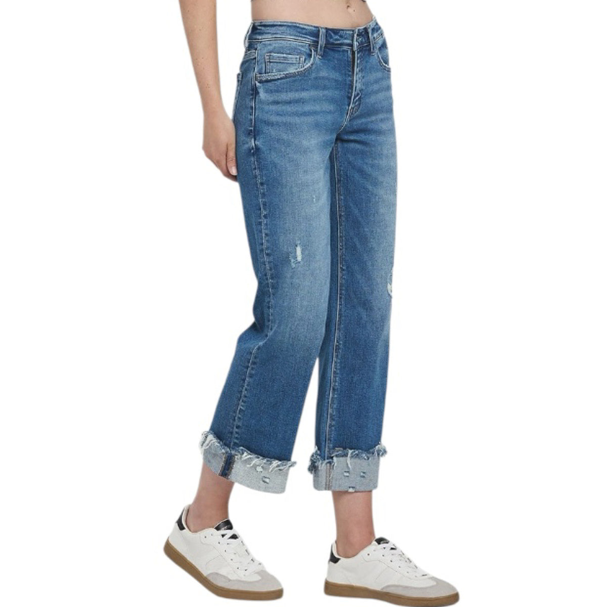 FLYING MONKEY Medium Wash Mid Rise Cuffed Slim Wide F5861