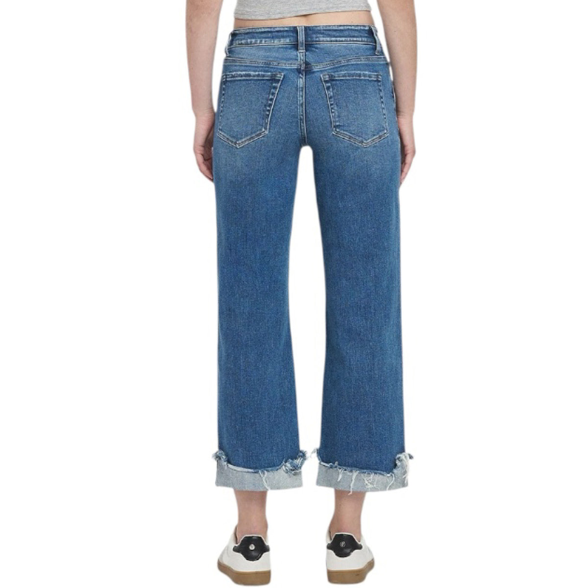 FLYING MONKEY Medium Wash Mid Rise Cuffed Slim Wide F5861