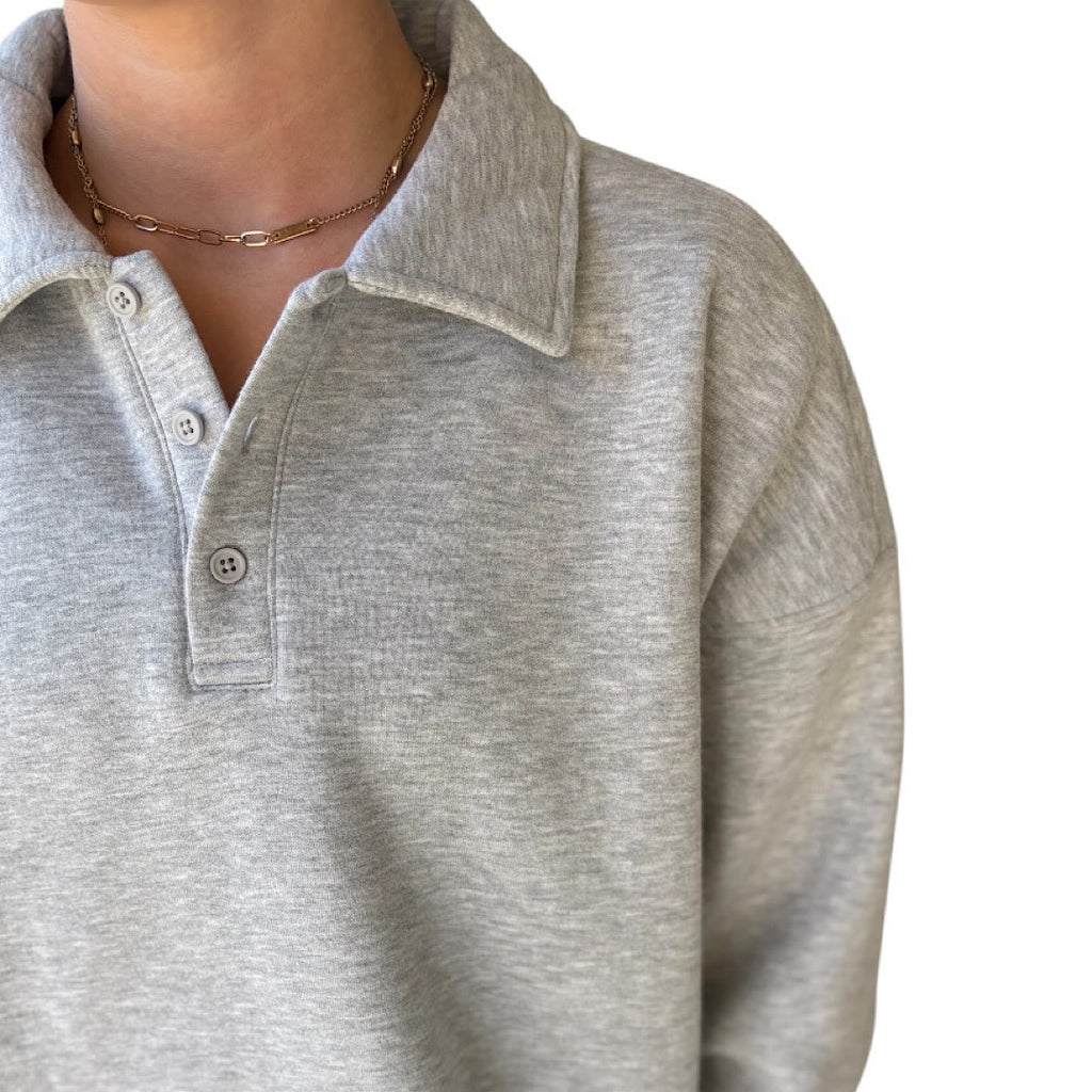 Heather Gray Polo Collared Pullover Sweater