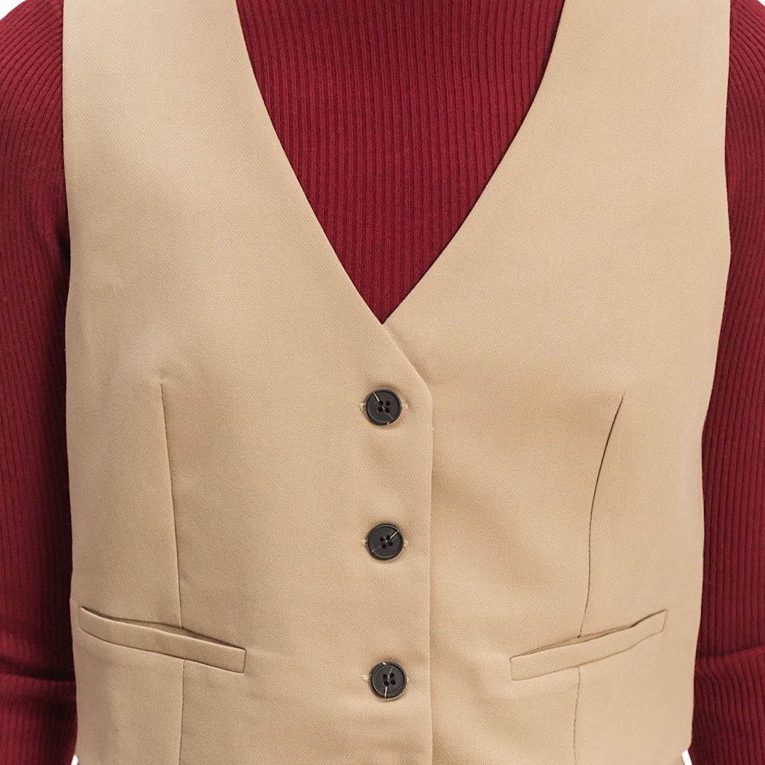 Dark Taupe Tailored Button Down Vest