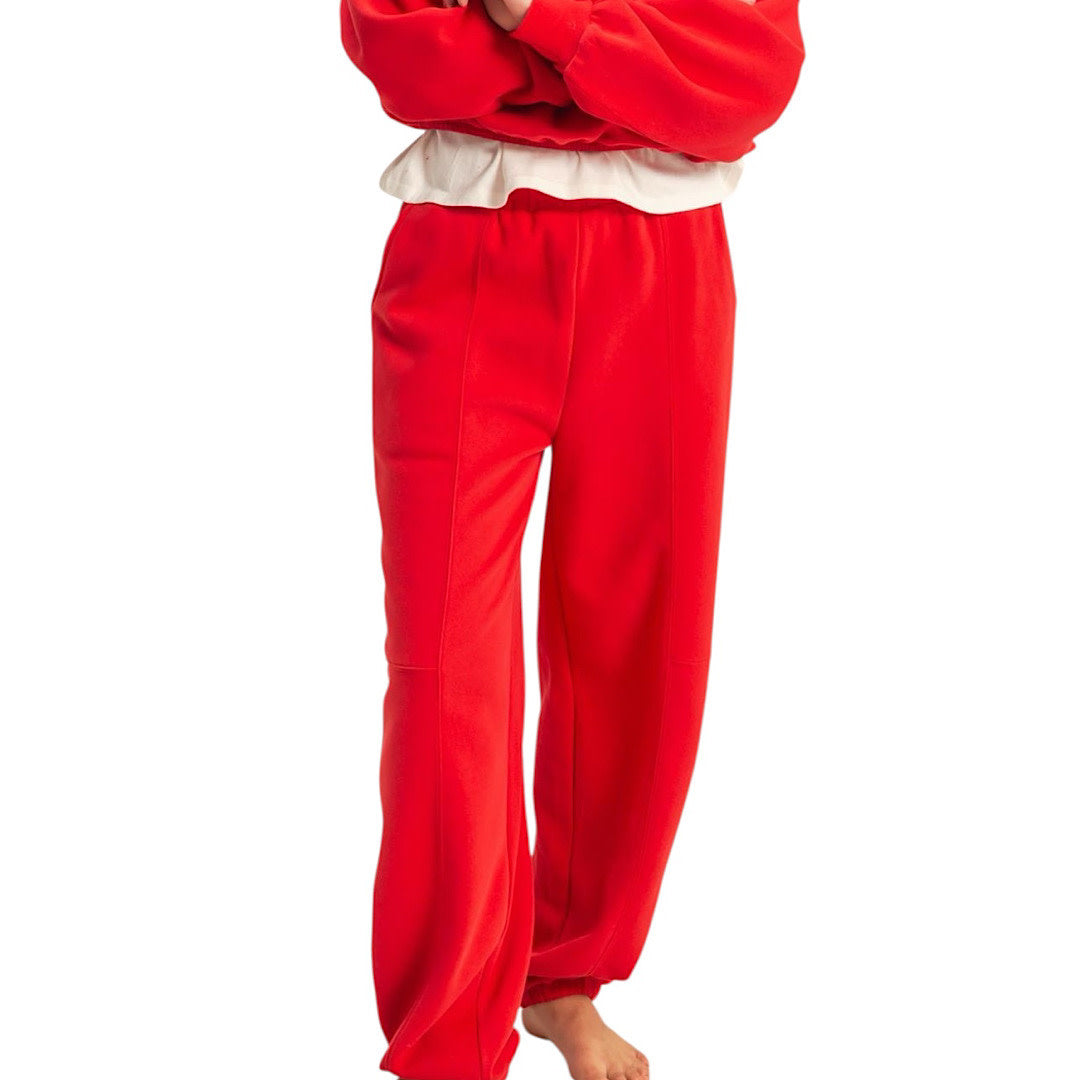 Red Seam Detail Jogger Pants