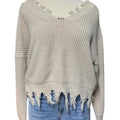 Daytrip Beige Frayed Hem Sweater Size Large-RF
