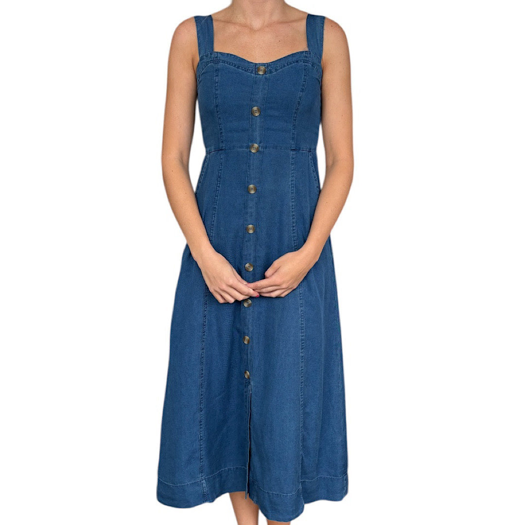 Dark Chambray Button Down Sleeveless Maxi Dress