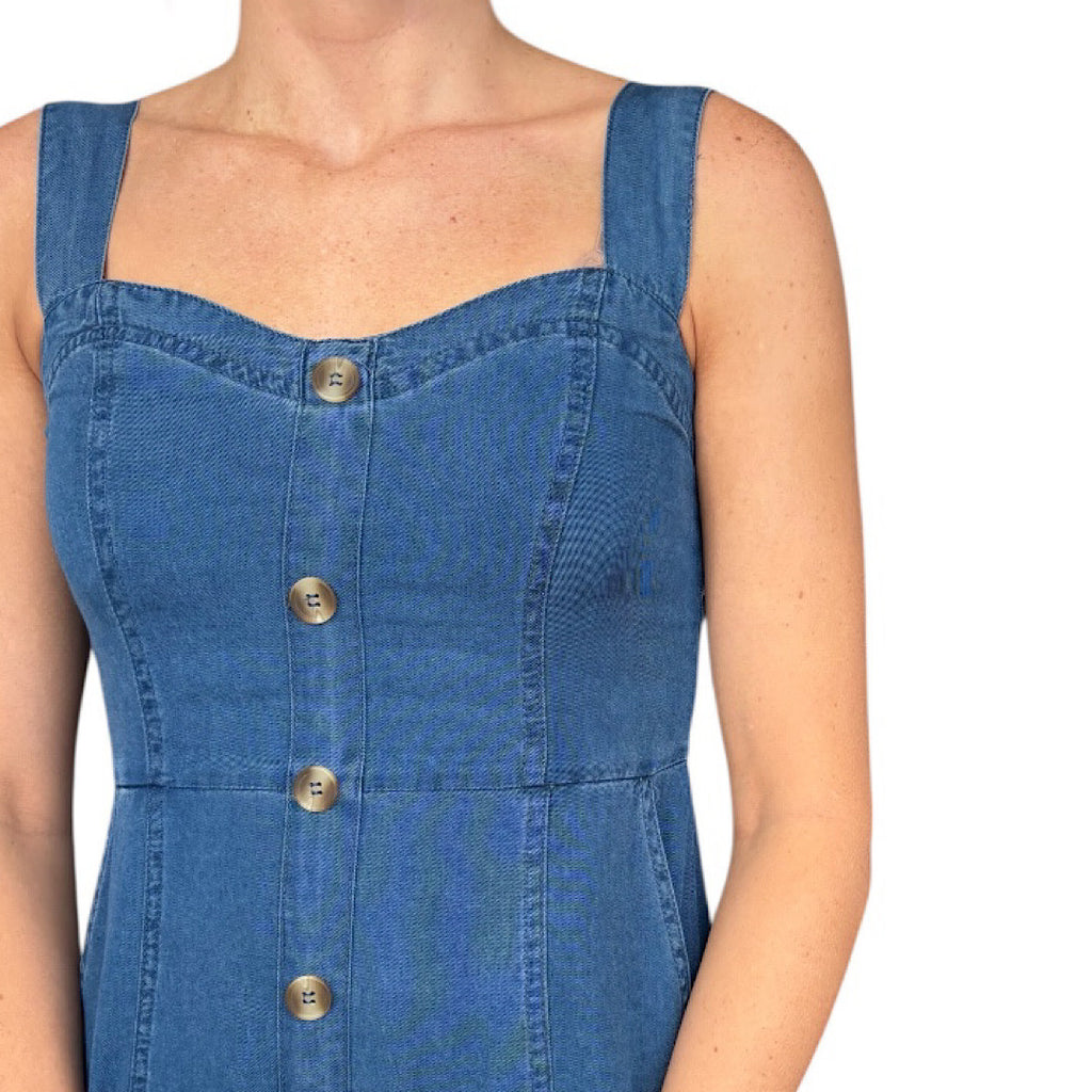 Dark Chambray Button Down Sleeveless Maxi Dress