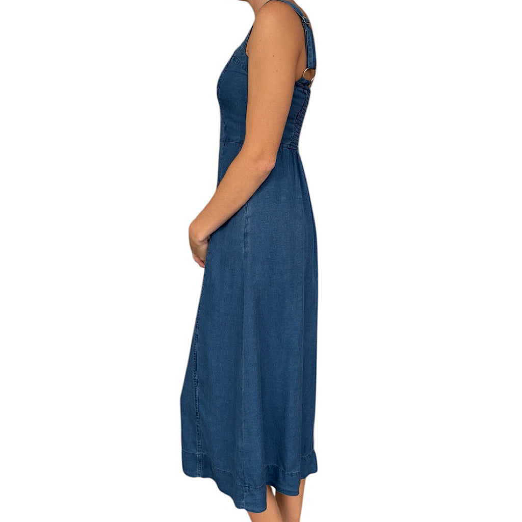 Dark Chambray Button Down Sleeveless Maxi Dress