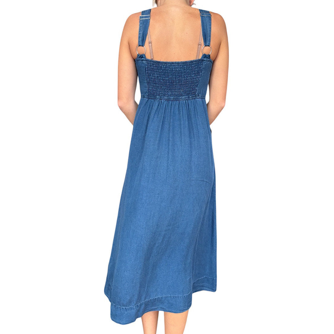 Dark Chambray Button Down Sleeveless Maxi Dress