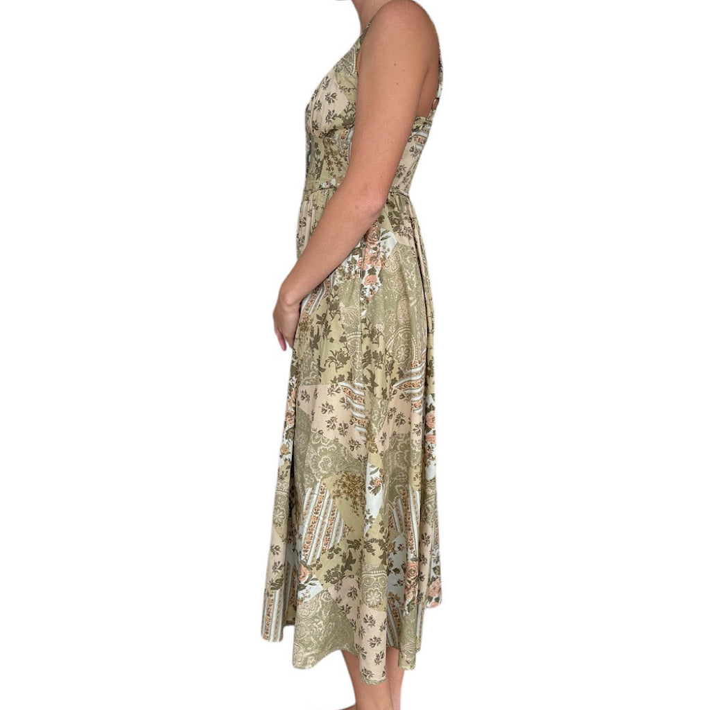 Olive Floral Mixed Print Dress