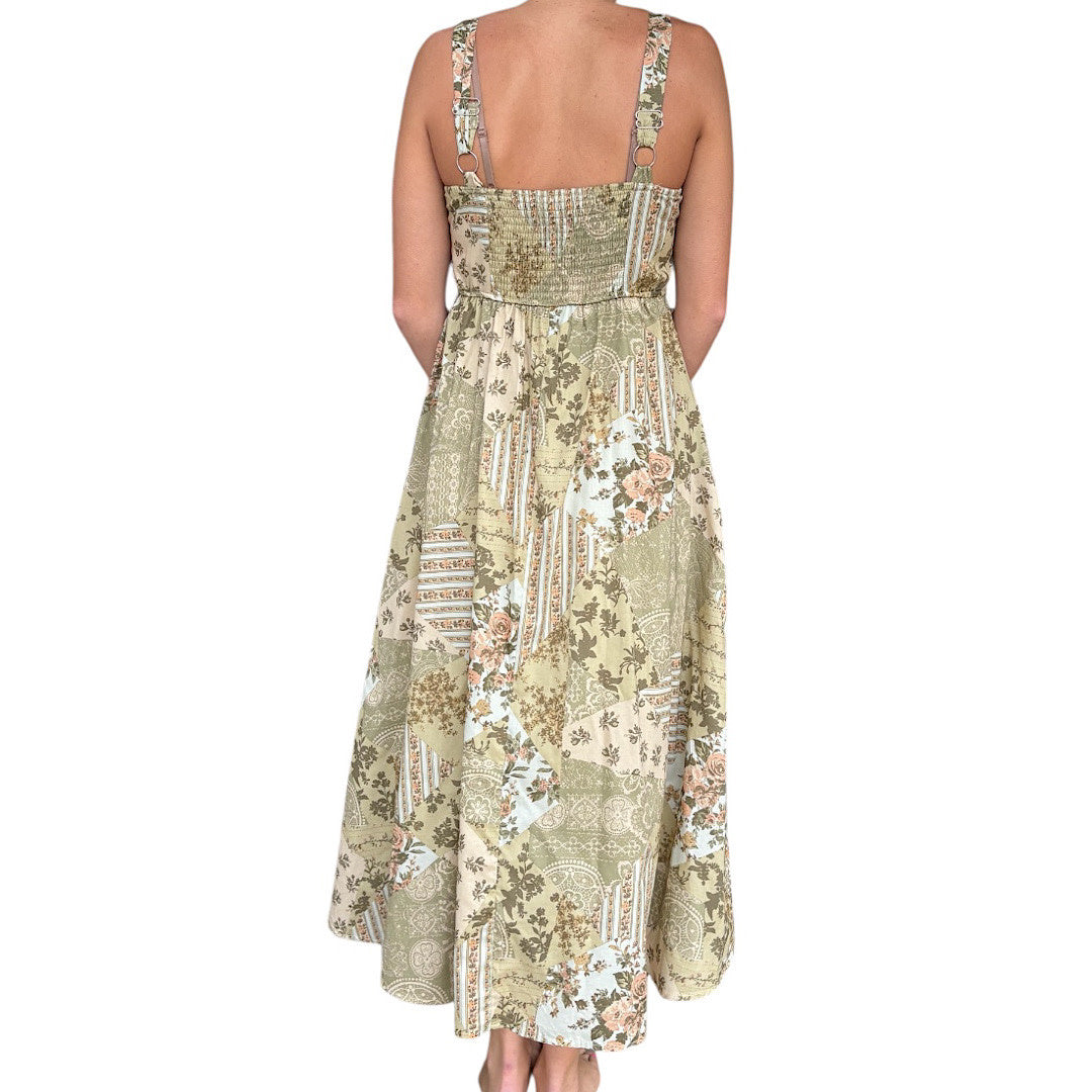 Olive Floral Mixed Print Dress