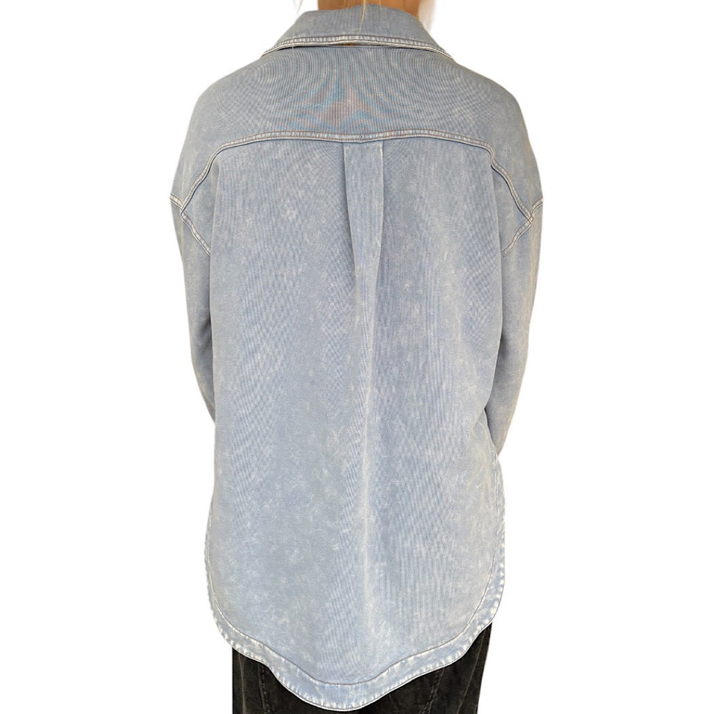 Light Blue Acid Wash Collared Button Down Shacket
