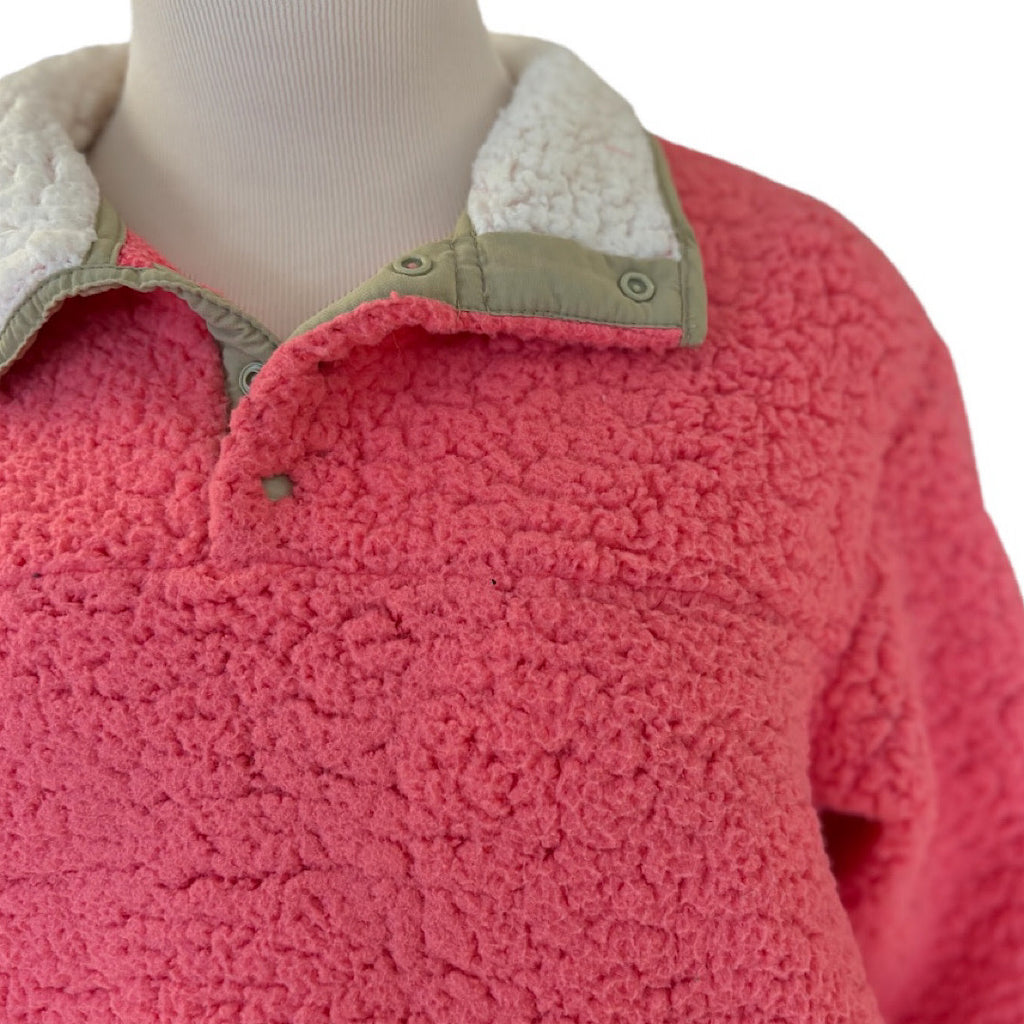 Jodifl Hot Pink Button Neck Sherpa Pullover Size Small-RF