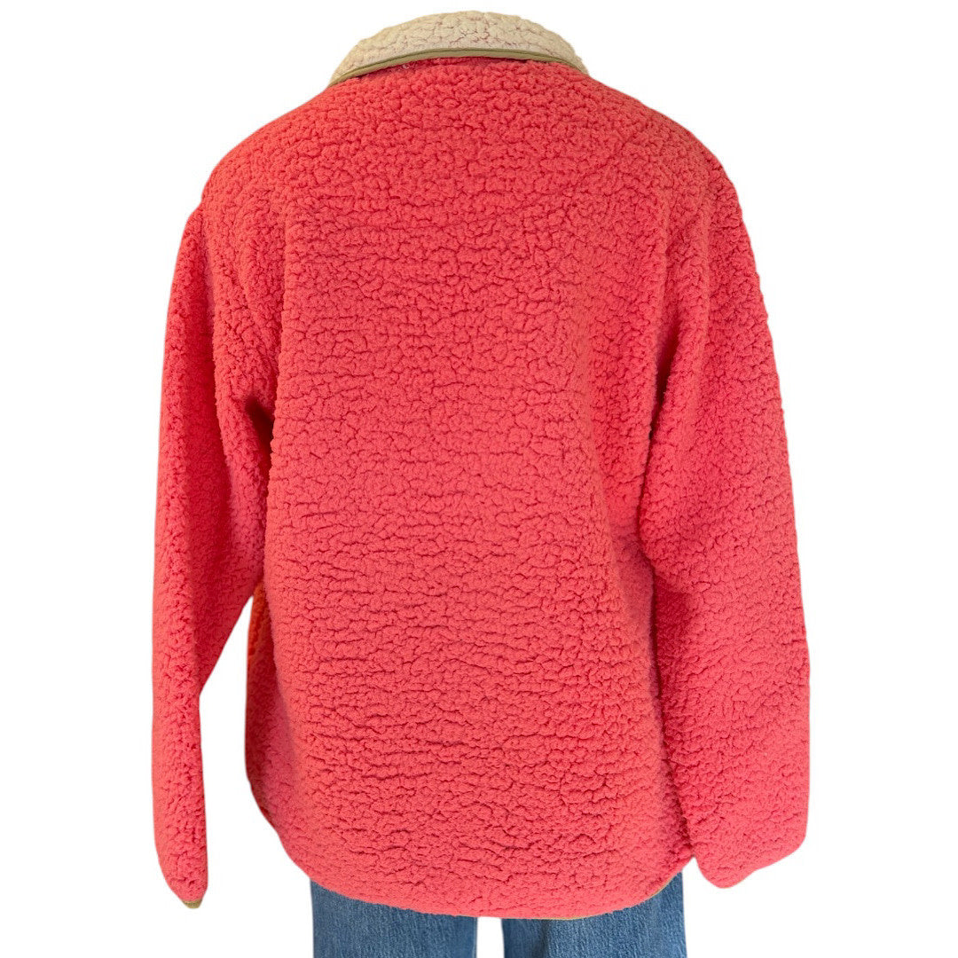 Jodifl Hot Pink Button Neck Sherpa Pullover Size Small-RF