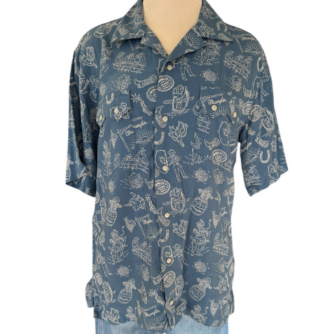 Wrangler Short Sleeve Pearl Snap Rodeo Button Up Size Small-RF