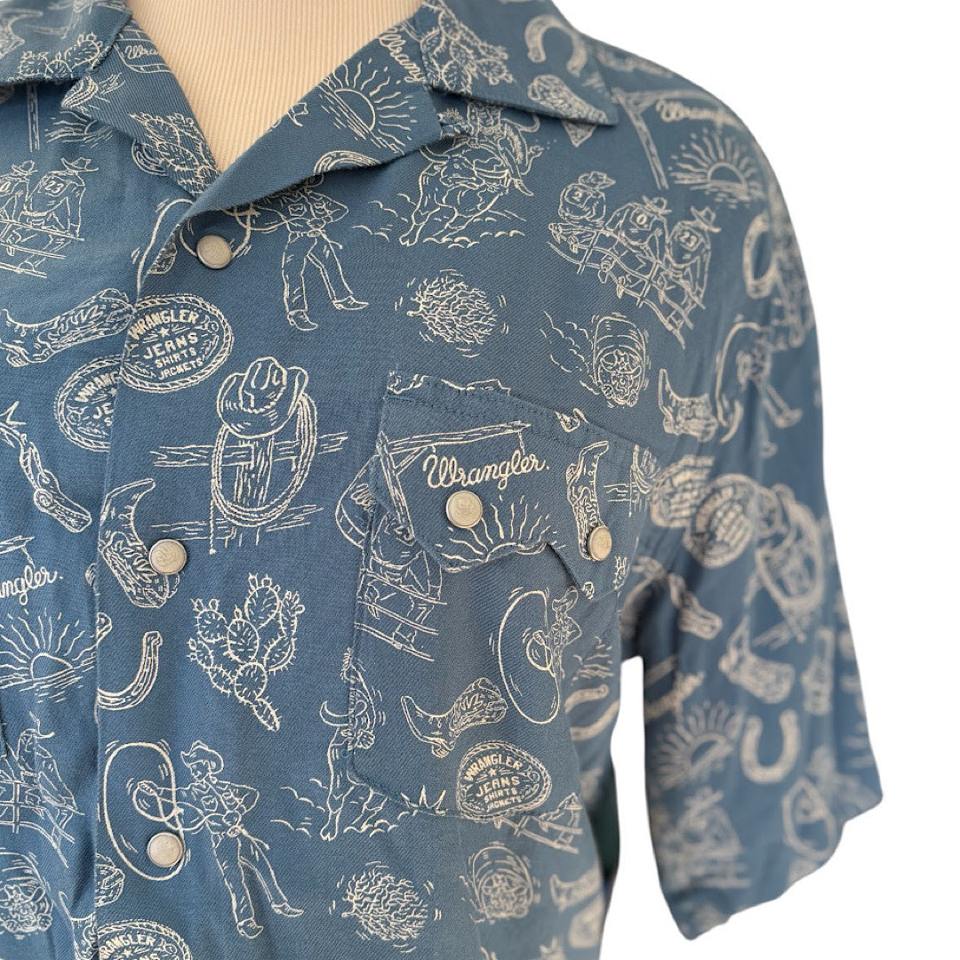 Wrangler Short Sleeve Pearl Snap Rodeo Button Up Size Small-RF