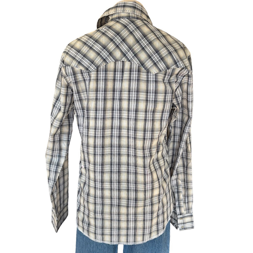 Wrangler White Mix Plaid Pearl Snap Button Up Shirt Size M-RF