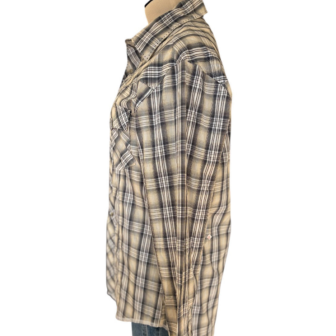 Wrangler White Mix Plaid Pearl Snap Button Up Shirt Size M-RF