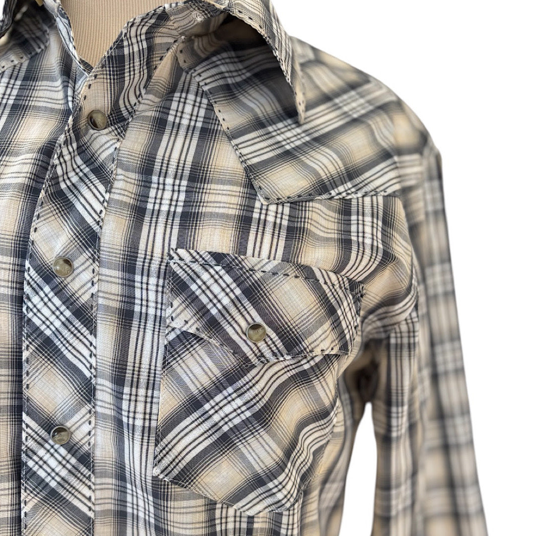 Wrangler White Mix Plaid Pearl Snap Button Up Shirt Size M-RF