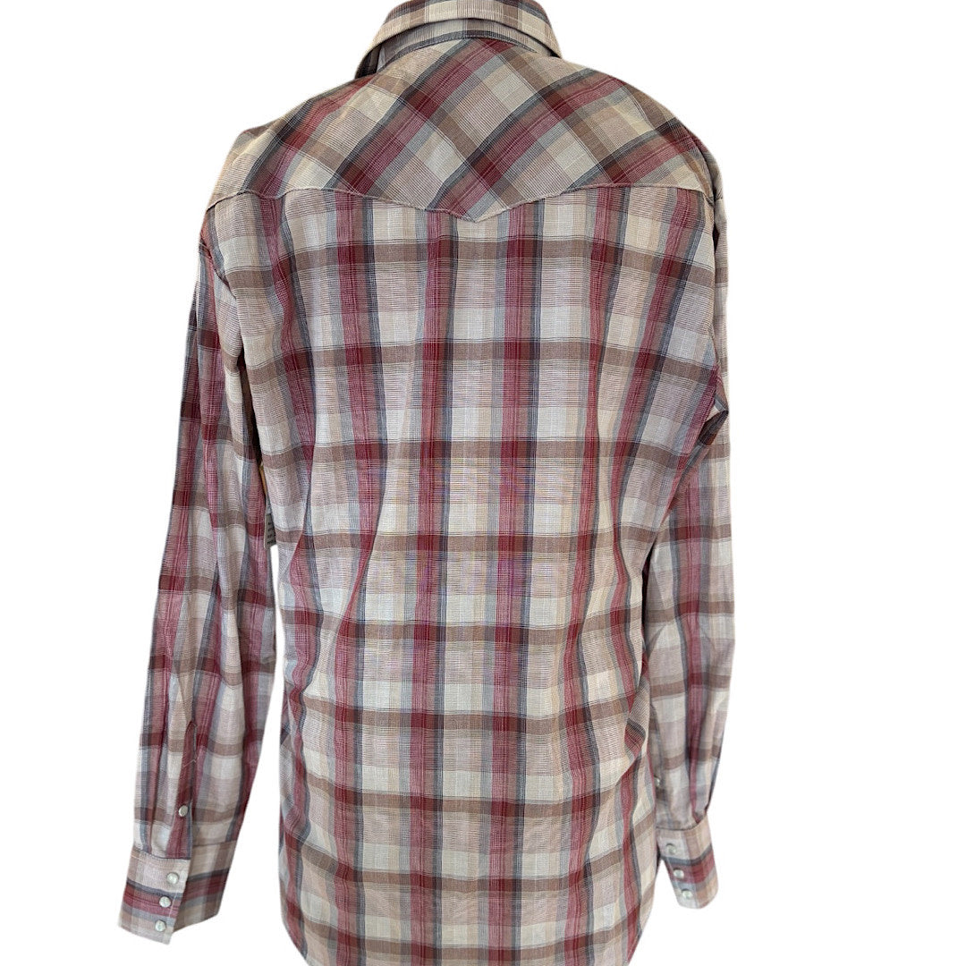 Roper Burgundy Plaid Pearl Snap Button Up Size M-RF