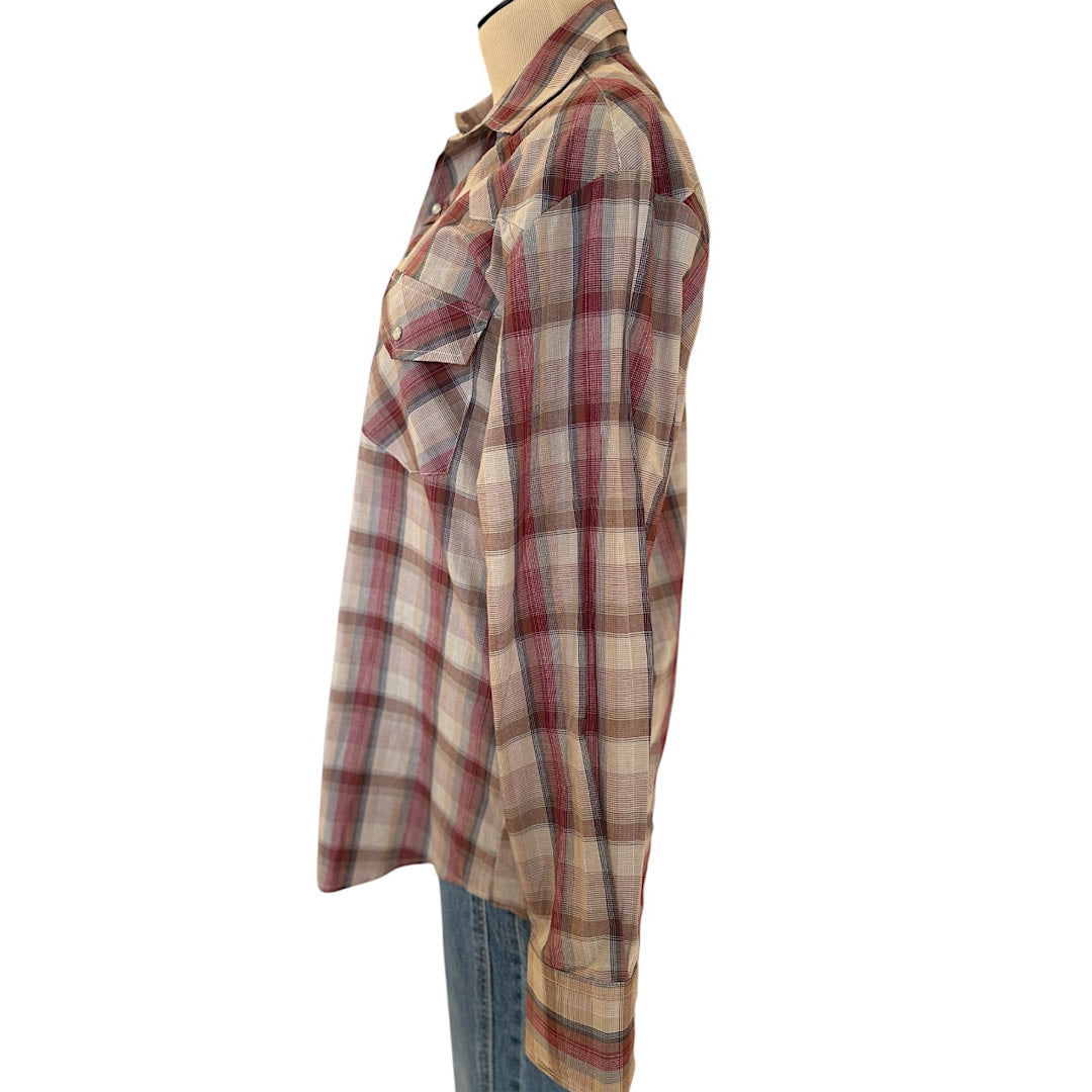 Roper Burgundy Plaid Pearl Snap Button Up Size M-RF