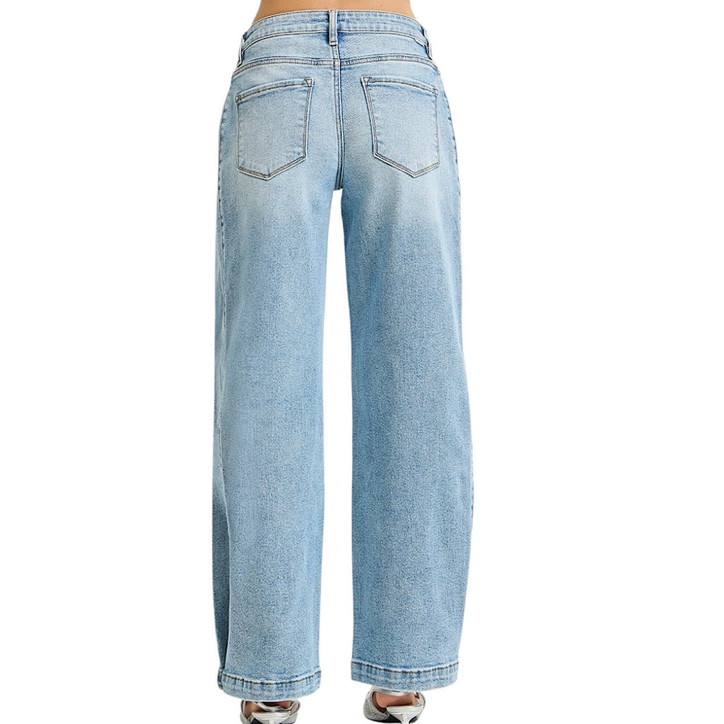 Risen PW21255 Medium Mid Rise Fit Wide & Barrel Closed Hem Jean
