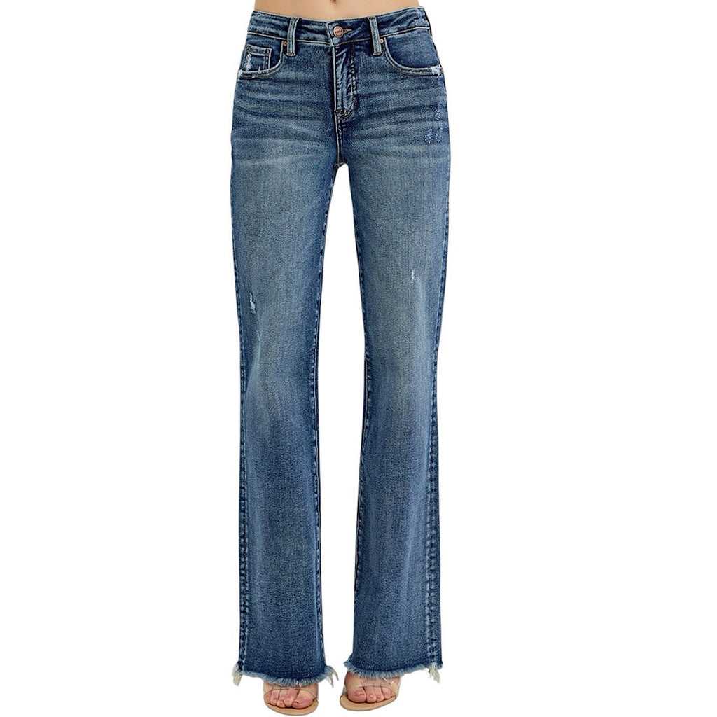 Risen PS21108 Dark Tummy Control High Rise Long Straight Jean