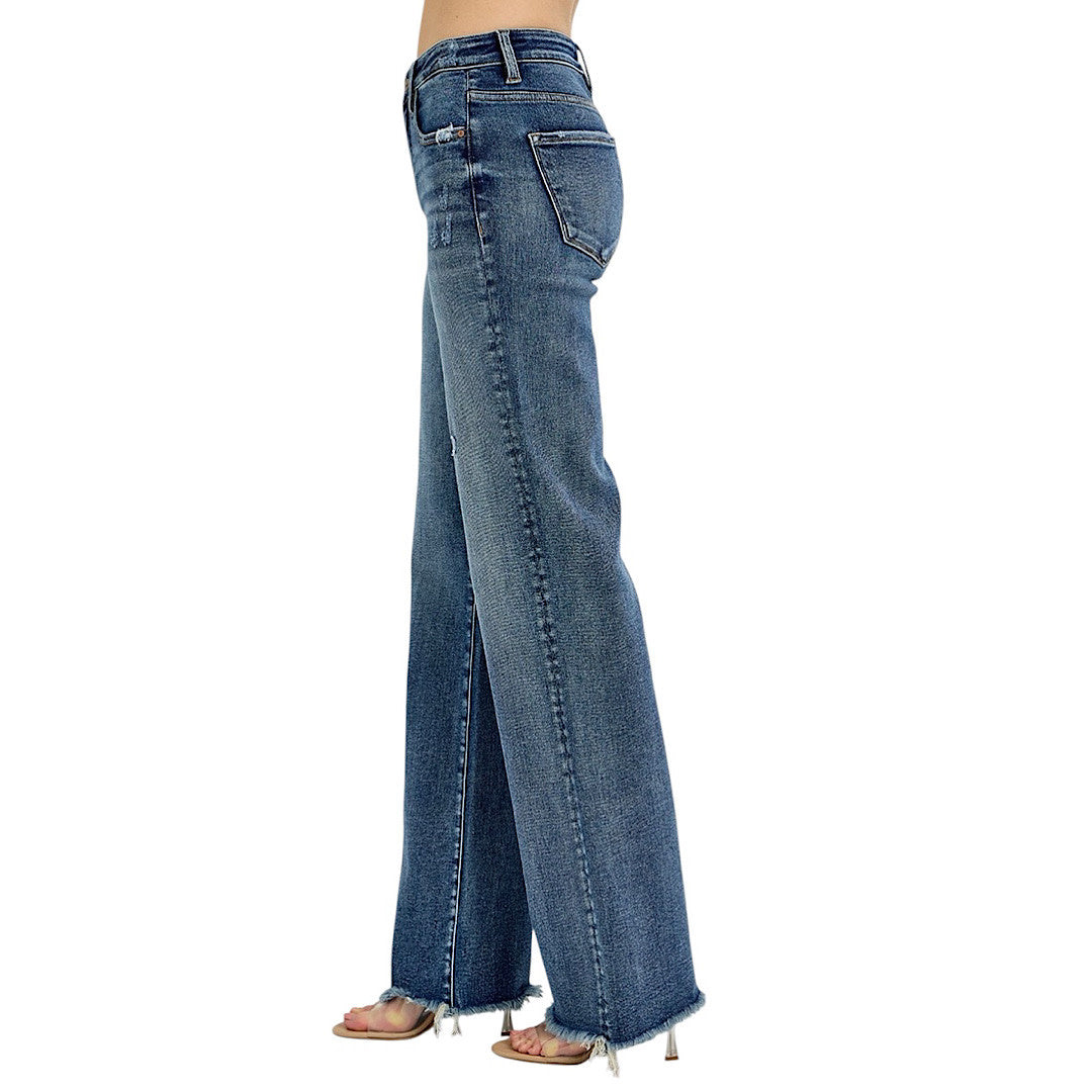 Risen PS21108 Dark Tummy Control High Rise Long Straight Jean