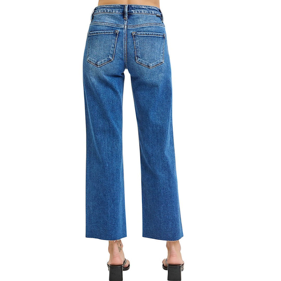 Risen PSC21134 Medium TC Mid Rise Crop Straight Clean Cut Hem Jean