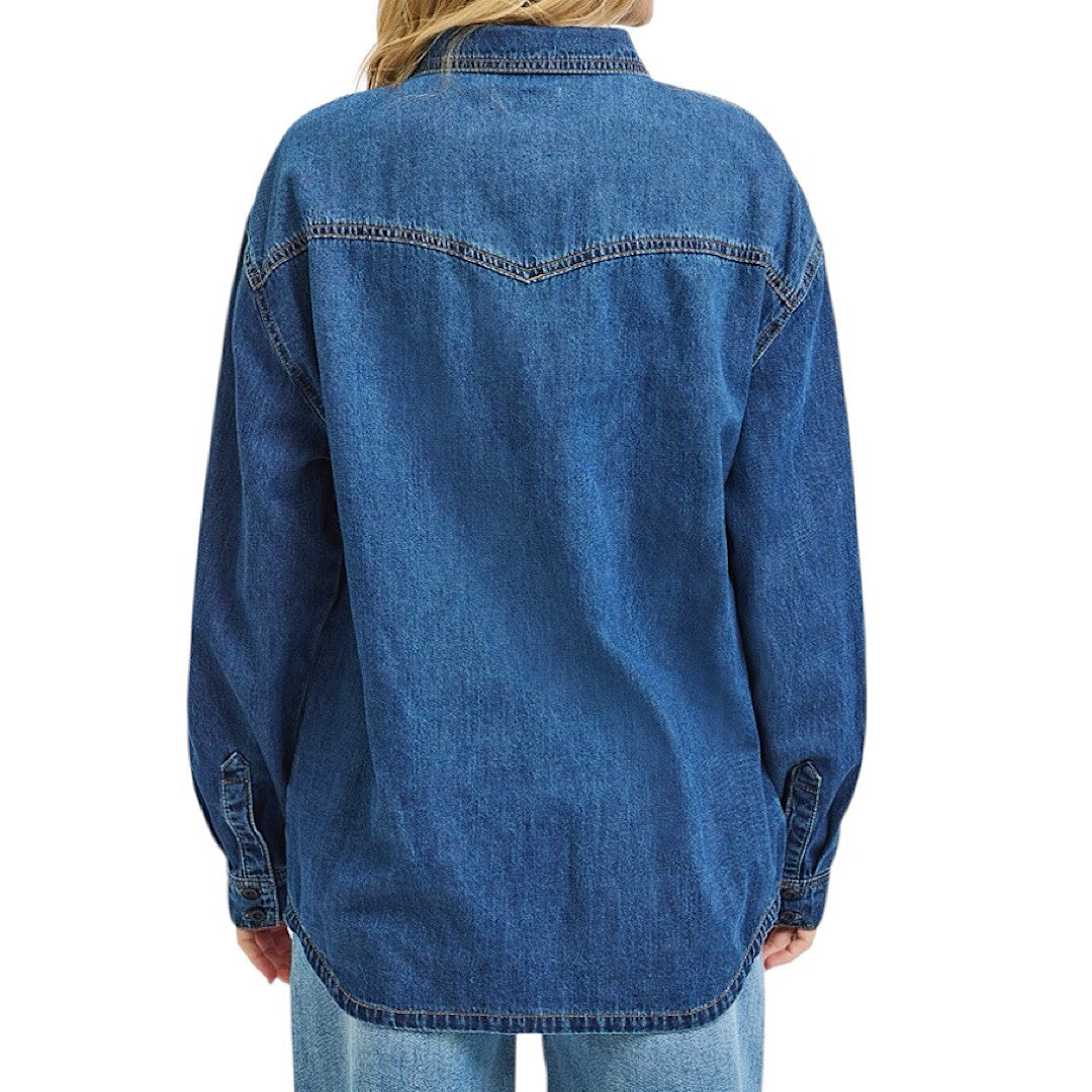 Risen RDJ9208 Dark Western Yoke Style Relaxed Fit Denim Shirt