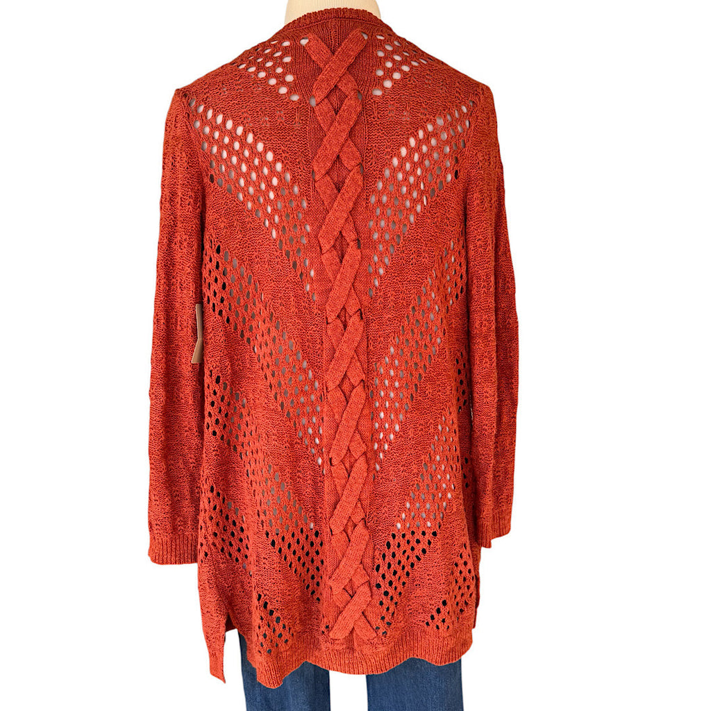 Maurices Burnt Orange Crochet Cardigan Size Large-RF