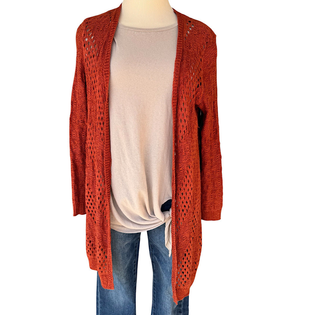 Maurices Burnt Orange Crochet Cardigan Size Large-RF