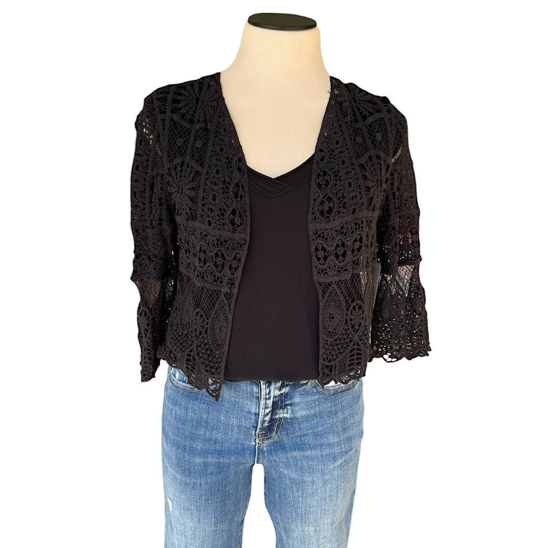 Versona Black Crochet Crop Cardigan Size Small-RF