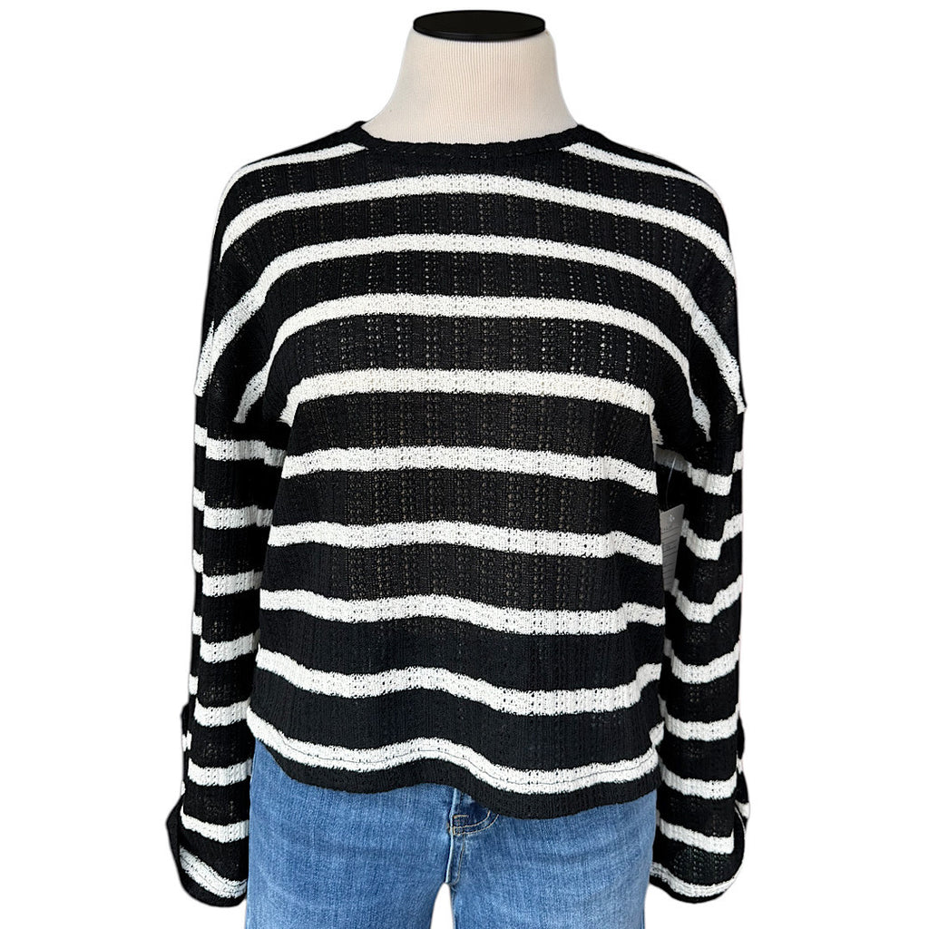 Greige Black/ White Striped Knit Sweater Size Medium-RF