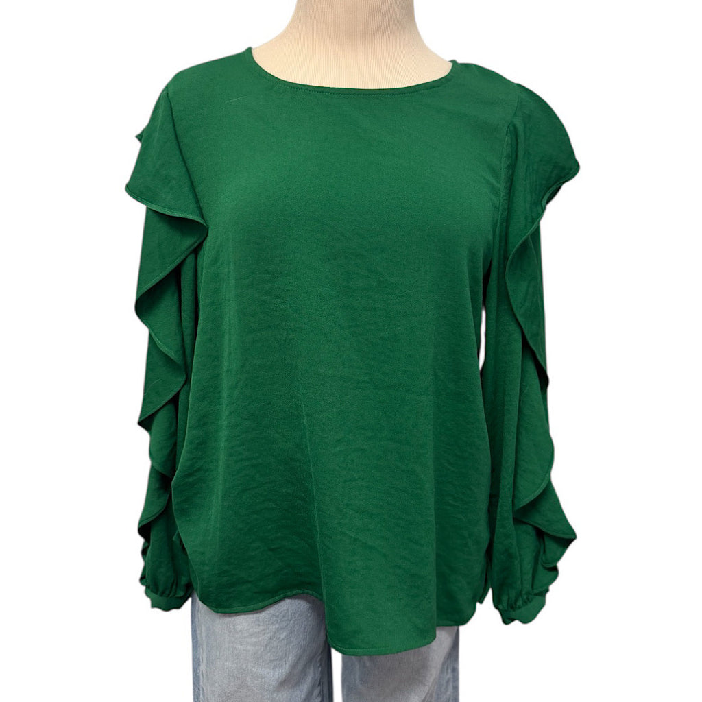 Oddy Kelly Green Ruffled Blouse Size Small-RF