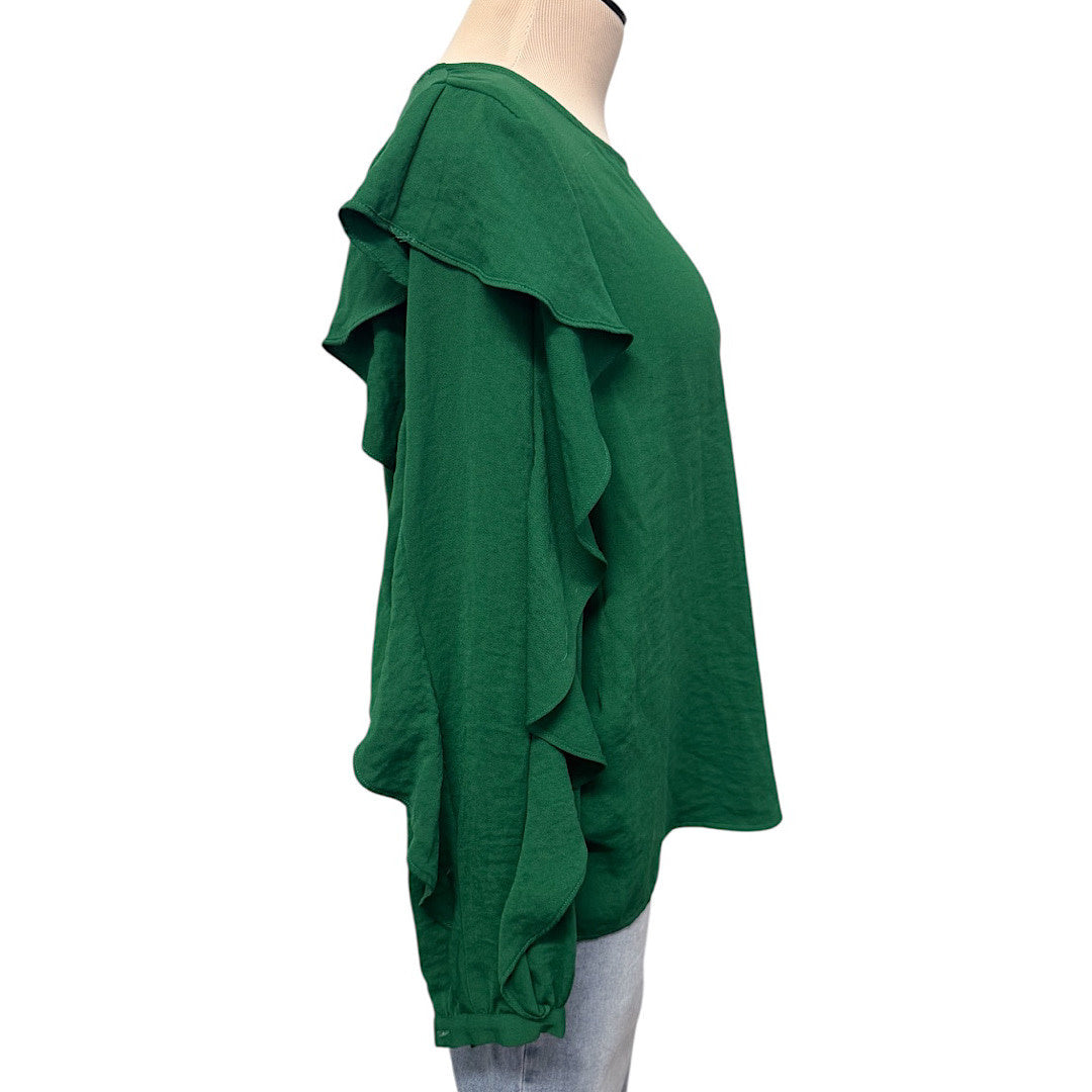 Oddy Kelly Green Ruffled Blouse Size Small-RF