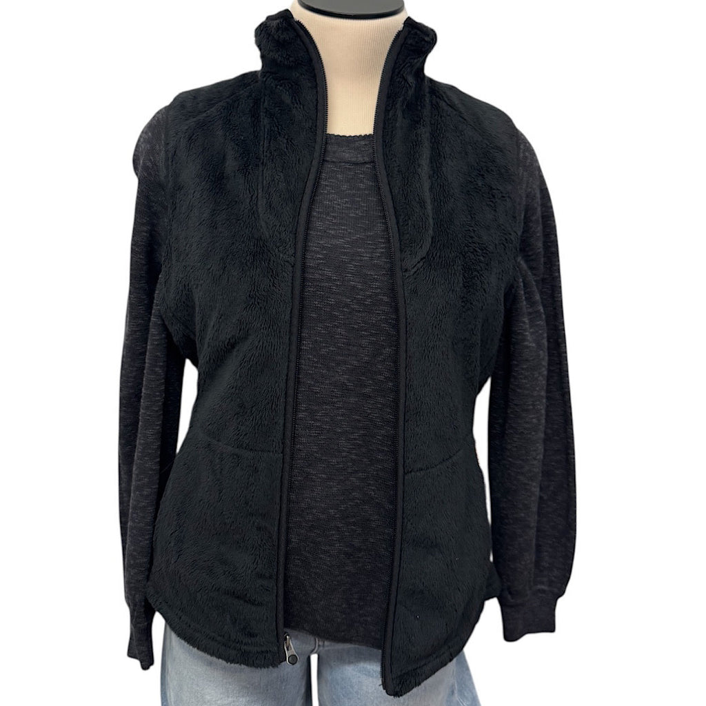 North Face Black Fuzzy Zip Up Vest Size Small-RF
