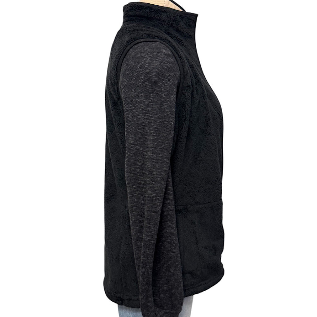 North Face Black Fuzzy Zip Up Vest Size Small-RF