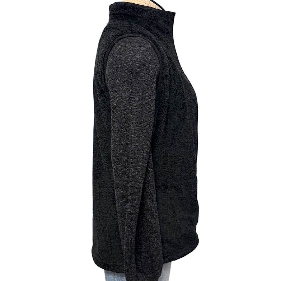 North Face Black Fuzzy Zip Up Vest Size Small-RF