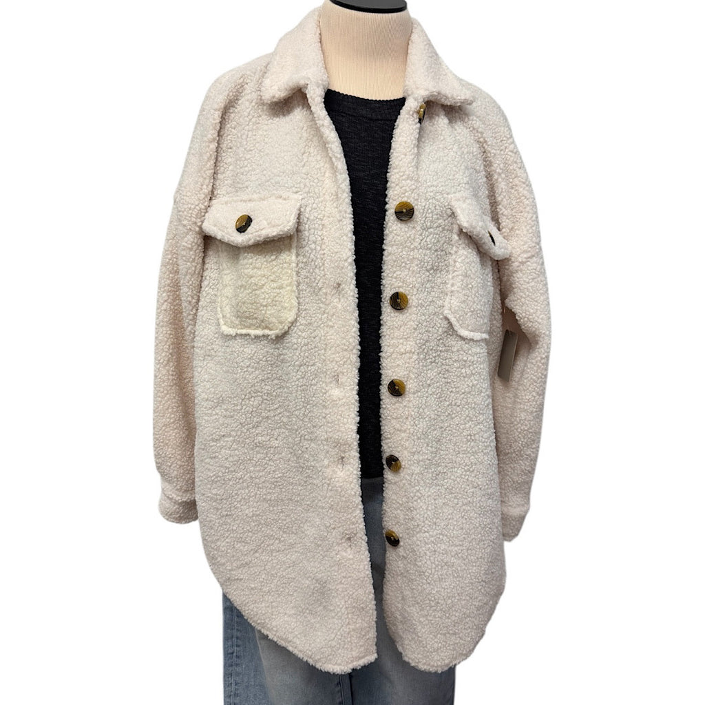 Peach Love Cream Sherpa Oversized Shacket Size Medium-RF