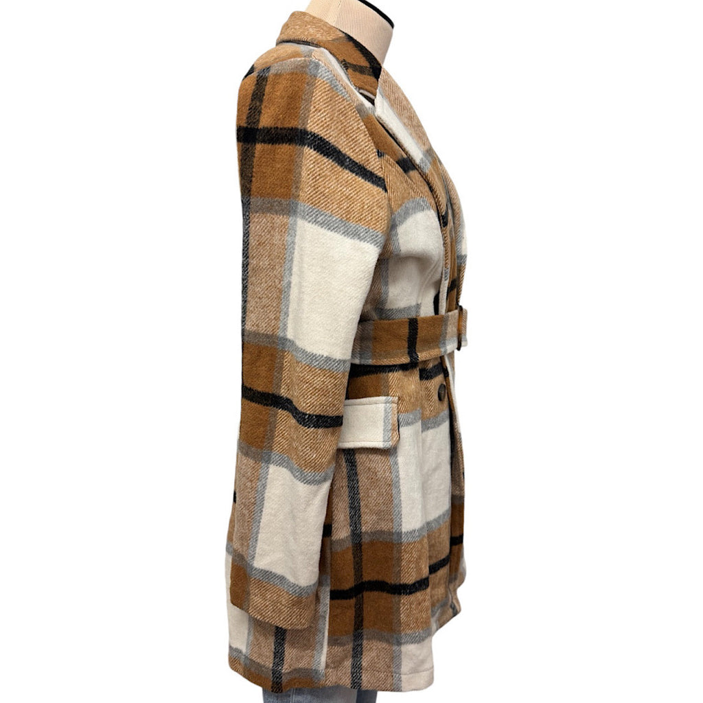 Hyfve Plaid Belted Button Front Coat Size Large-RF