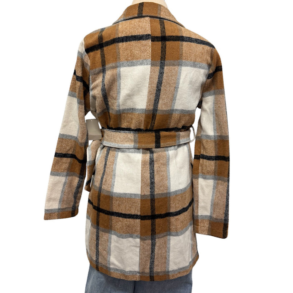 Hyfve Plaid Belted Button Front Coat Size Large-RF