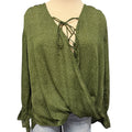 Umgee Olive Polka Dot Long Sleeve Blouse Size Small-RF