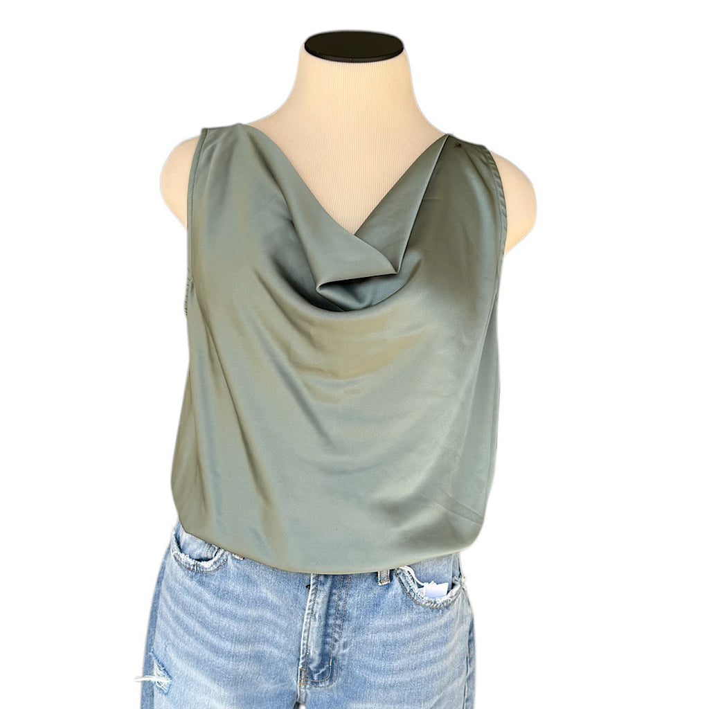 She + Sky  Sage Green Cowl Neck Body Suit Size Medium - RF