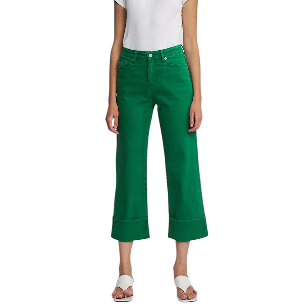 MICA MDP-W3025SG Seaweed Green High Rise Wide Leg Cropped Cuff Jeans