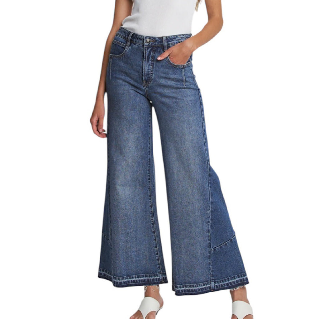 MICA MTT-W3766 High Rise Wide Leg Tummy Tuck Contrast Panel Jeans
